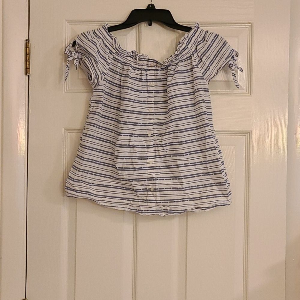 Atmosphere Blue And White Striped Off the shoulder blouse